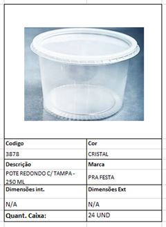 POTE REDONDO 250ML C/ TAMPA PCT 24 UN