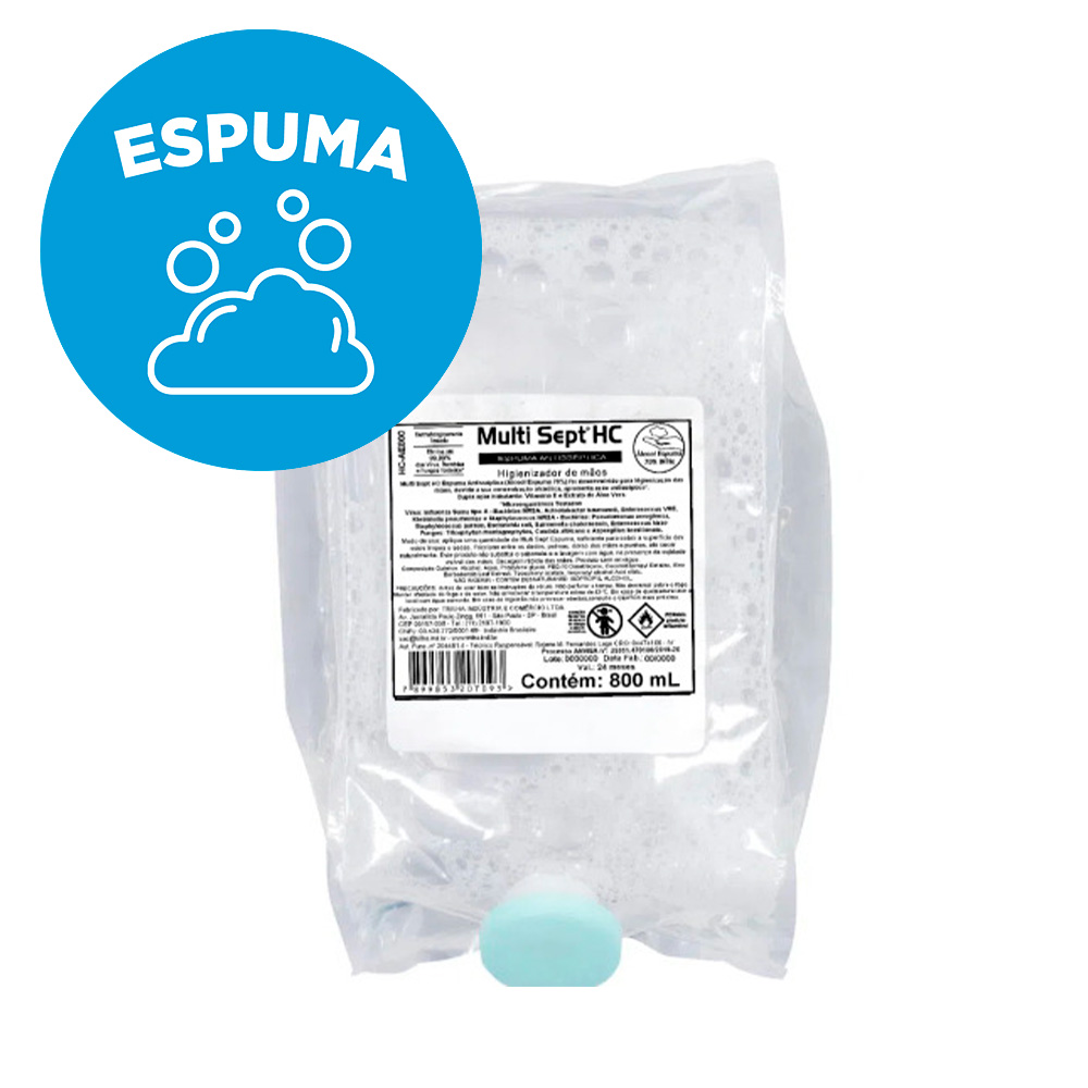 ALCOOL ESPUMA 800ML ANTISSEPTICO HC