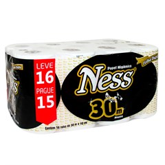 PAPEL HIGIÊNICO NESS FOLHA DUPLA ROLINHO 16 PACOTES COM 4 ROLOS DE 30 METROS
