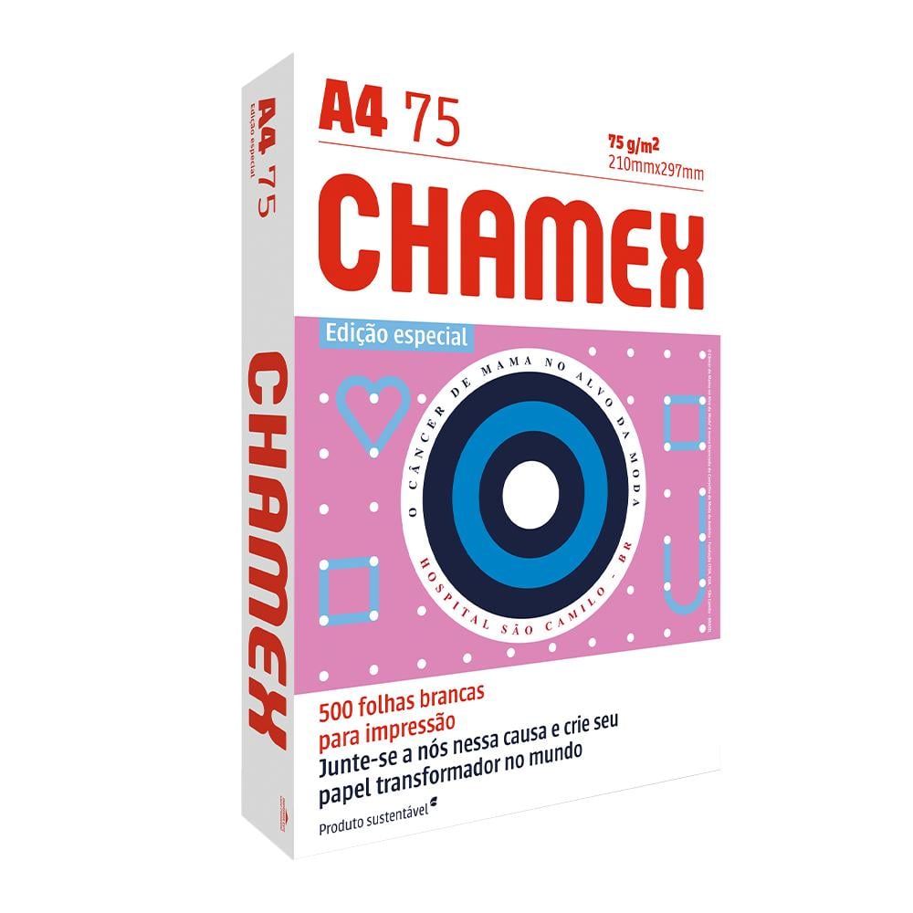 PAPEL A4 CHAMEX 75G BRANCO 500 FOLHAS OUTUBRO ROSA