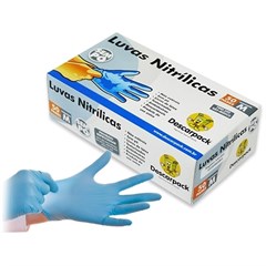 LUVA NITRILICA AZUL GRANDE SEM PÓ 100UN