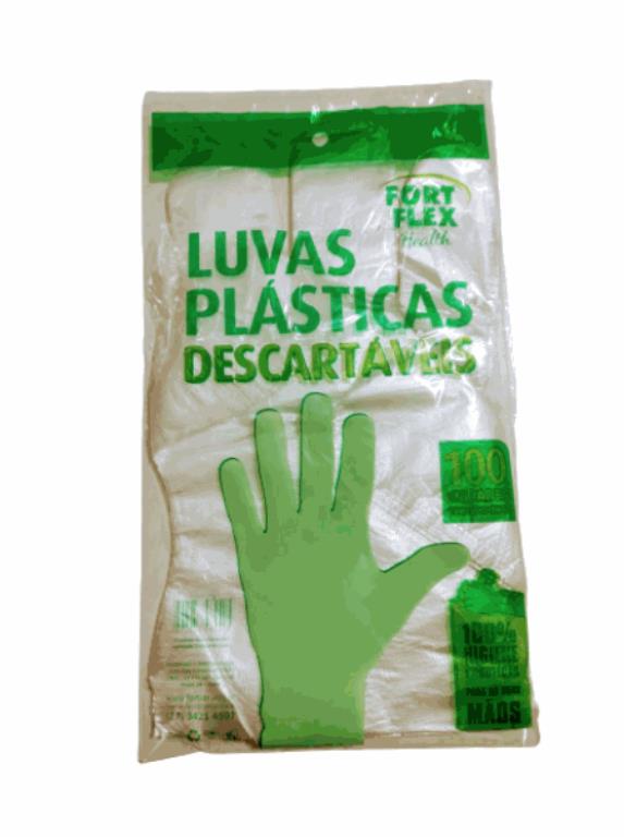 LUVA DESCARTAVEL PLASTICA 100UN FORT HEALTH