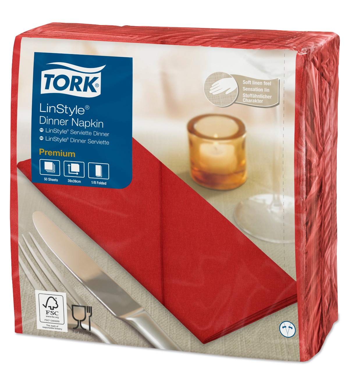 GUARDANAPO VERMELHO PREMIUM TORK 39X39 50FL