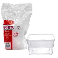 POTE QUADRADO 600 ML COM TAMPA PLÁSTICA COM LACRE 10UN
