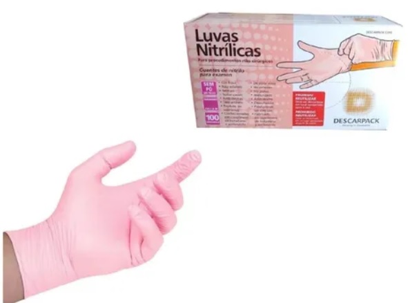 LUVA NITRILICA ROSA G S/PO 100UN