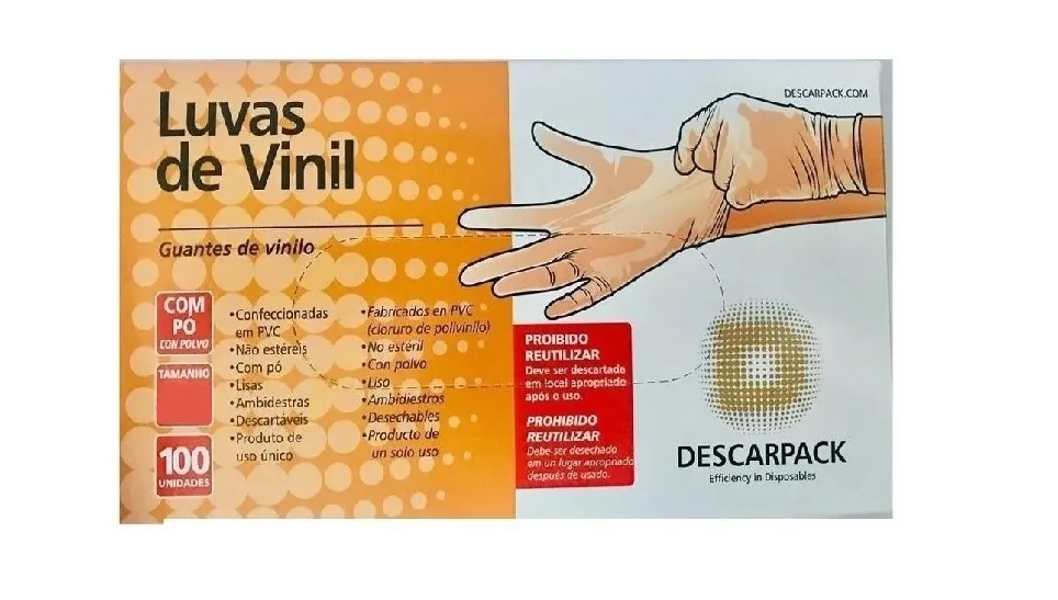 LUVA VINIL P TRANSPARENTE C/PO 100UN