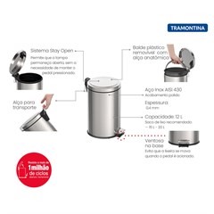 LIXEIRA INOX 12 LITROS COM PEDAL