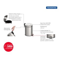 LIXEIRA INOX 5 LITROS COM PEDAL
