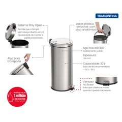 LIXEIRA INOX 30 LITROS COM PEDAL