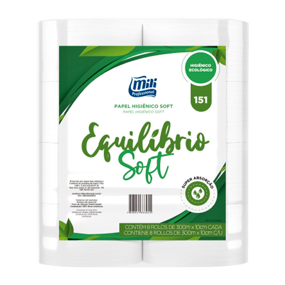 PAPEL HIGIENICO ROLO EQUILIBRIO FOLHA SIMPLES 8X300MT