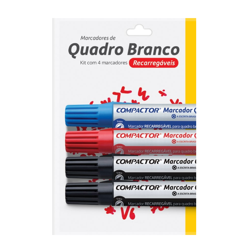 MARCADOR QUADRO BRANCO RECARREGAVEL 4UN