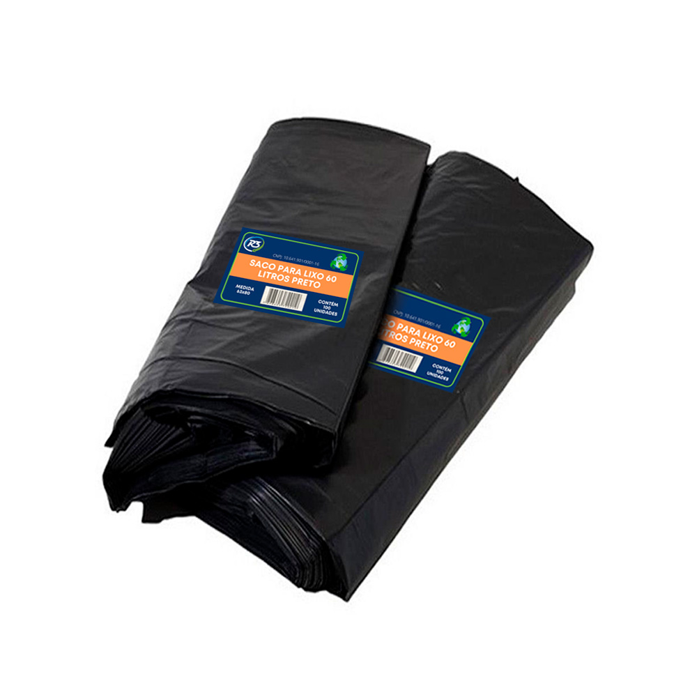 SACO DE LIXO 60 LITROS 1,1  KG PRETO 100 UNIDADES