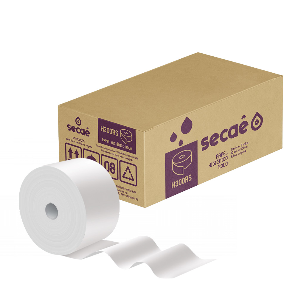 PAPEL HIGIENICO ROLO FOLHA SIMPLES H300RS 8 ROLOS X 300 M