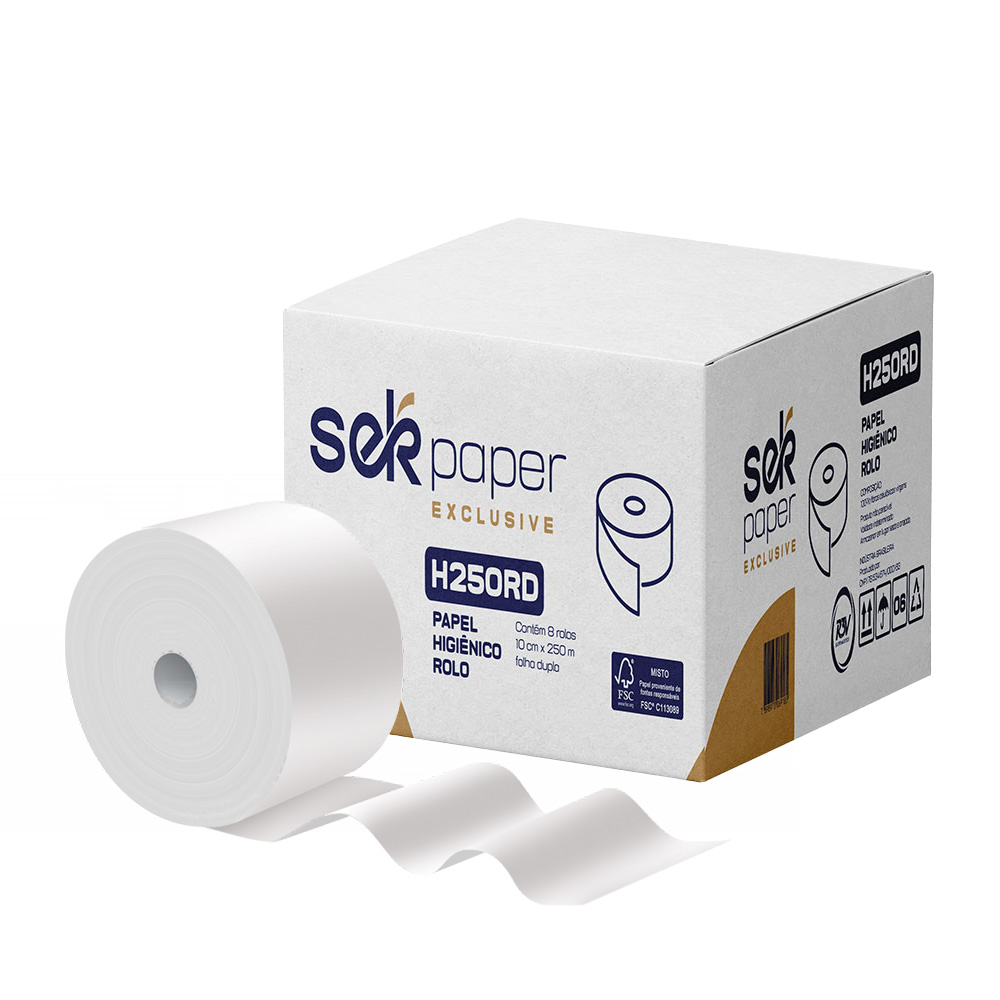 PAPEL HIGIENICO ROLO FOLHA DUPLA H250RD 8X250MT