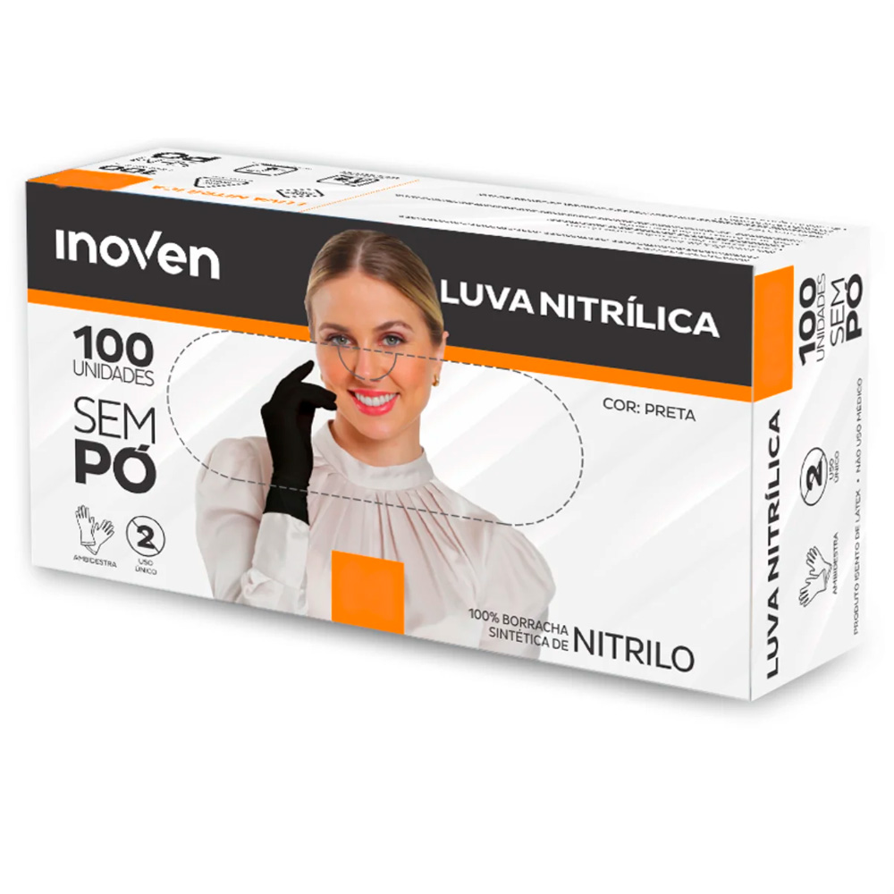 LUVA NITRILICA PRETA P SEM PO 100UN