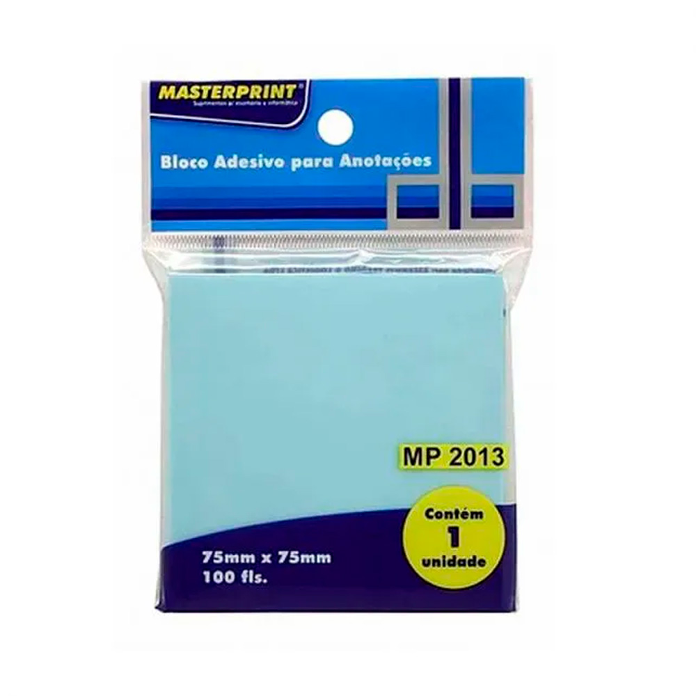 BLOCO ADESIVO 75X75MM AZUL 100F