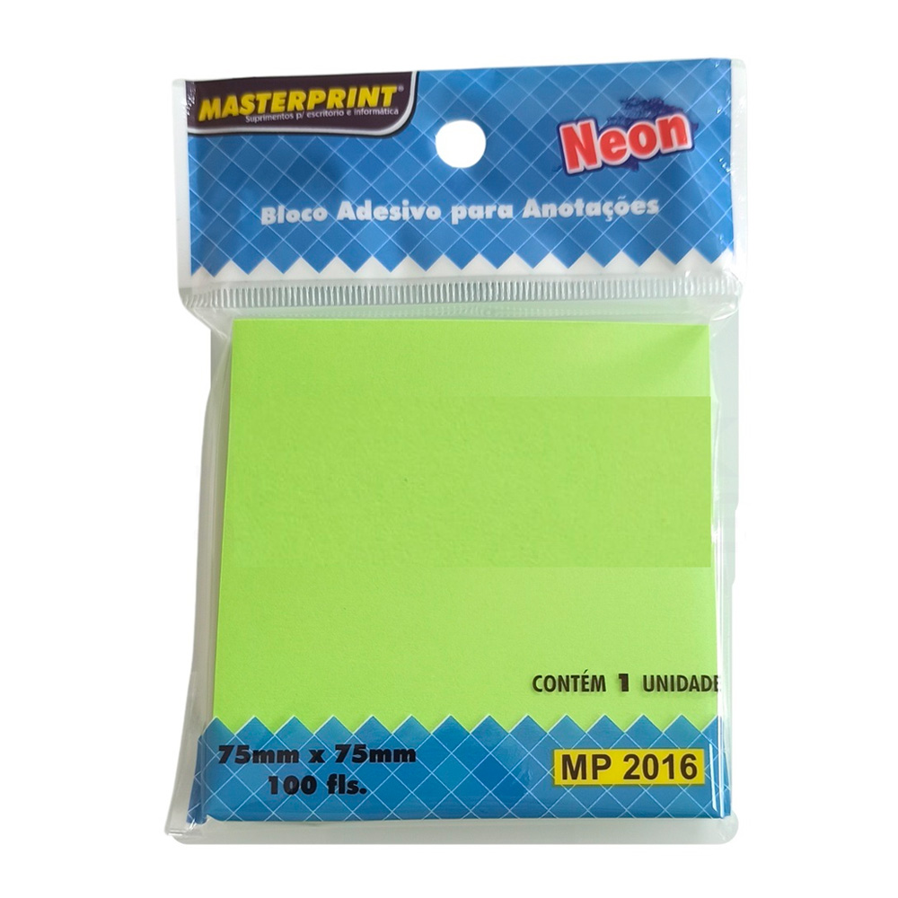 BLOCO ADESIVO 75X75MM VERDE NEON 100F