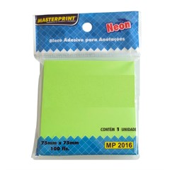 BLOCO ADESIVO 75X75MM VERDE NEON 100 FOLHA DUPLA