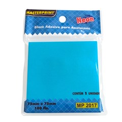 BLOCO ADESIVO 75X75MM AZUL NEON 100 FOLHAS