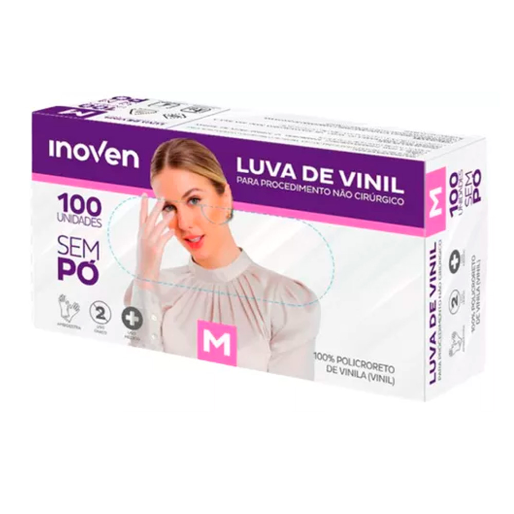 LUVA VINIL S/PO M 100UN