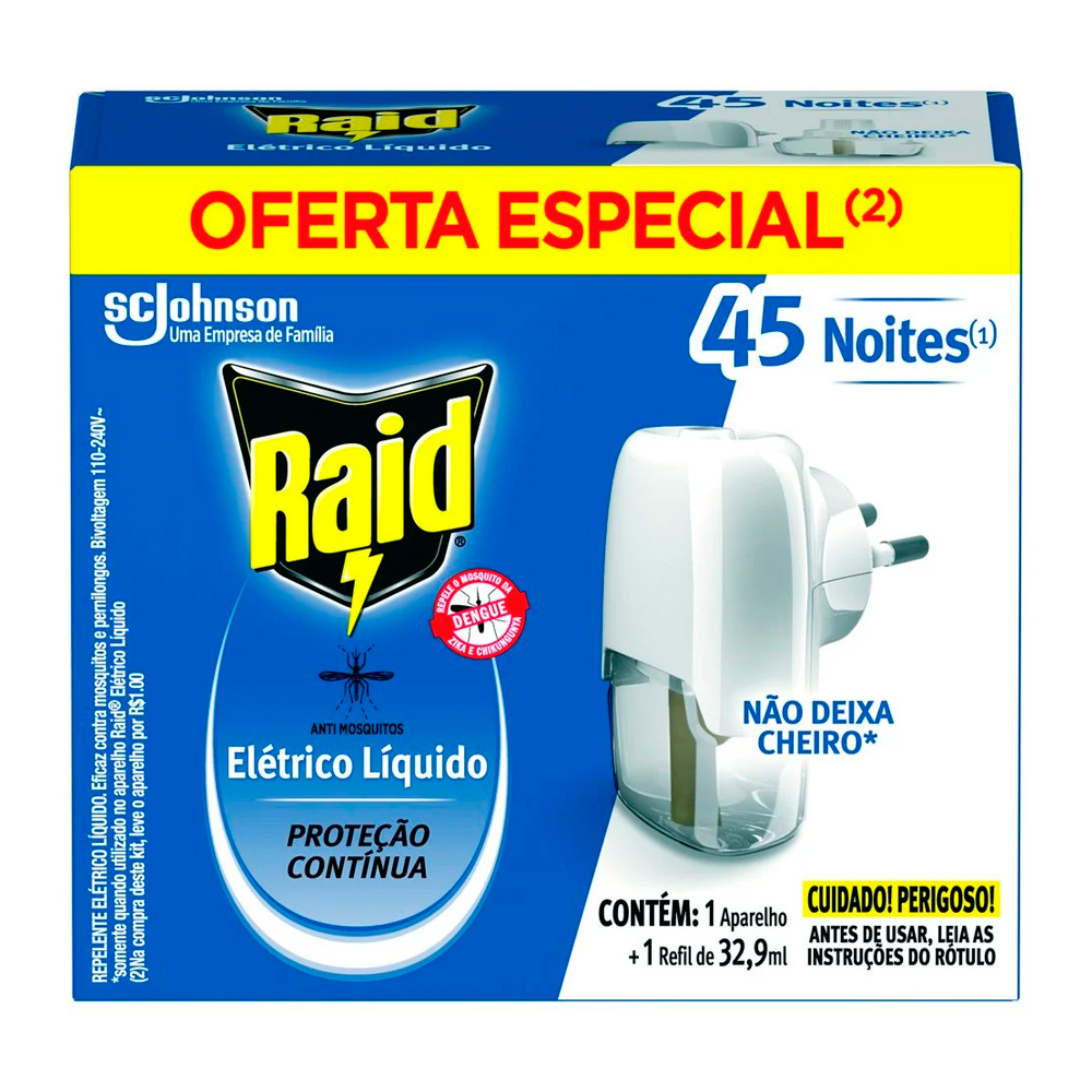 APARELHO INSETICIDA ELETR COM REFIL RAID