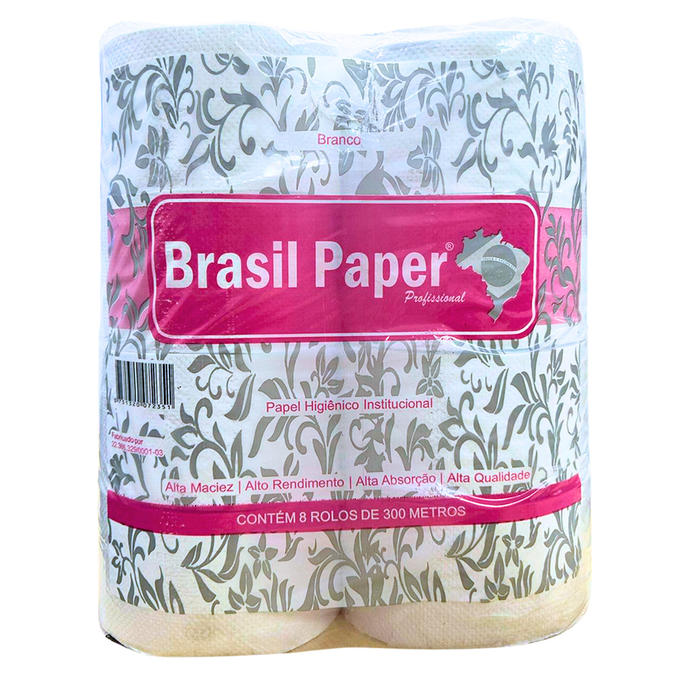 PAPEL HIGIÊNICO ROLO FOLHA SIMPLES  BRASIL PAPER 8X300MT